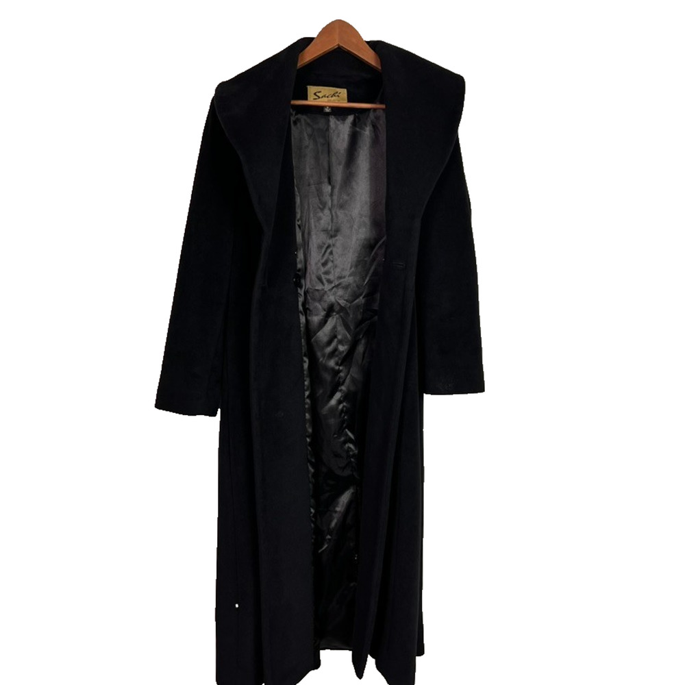 Sachi Collection Overcoat Women's Size 8 Black Wool Blend Double Breasted - Picture 2 of 15